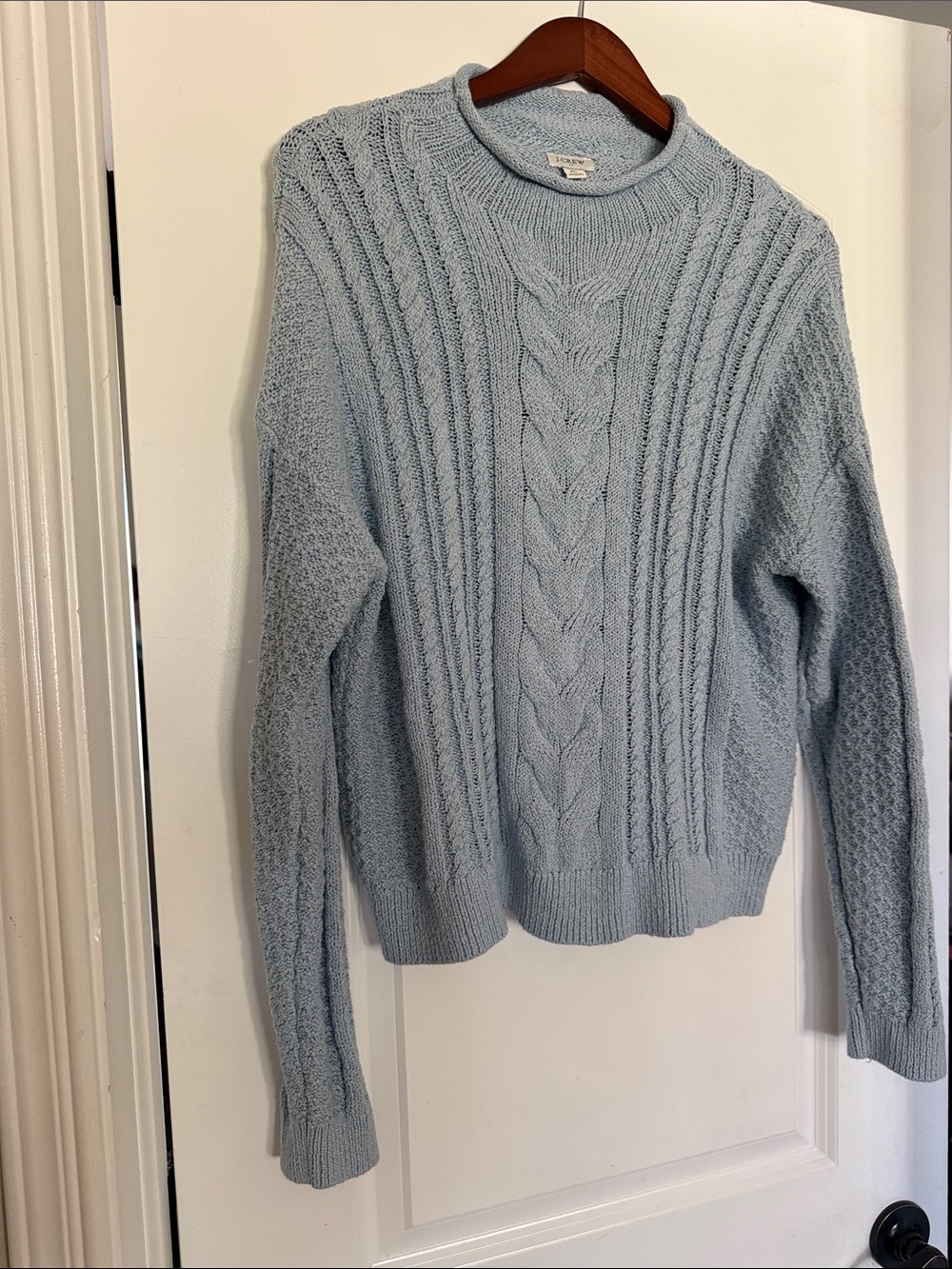 J. Crew Pale Blue Cable-Knit Crewneck Sweater